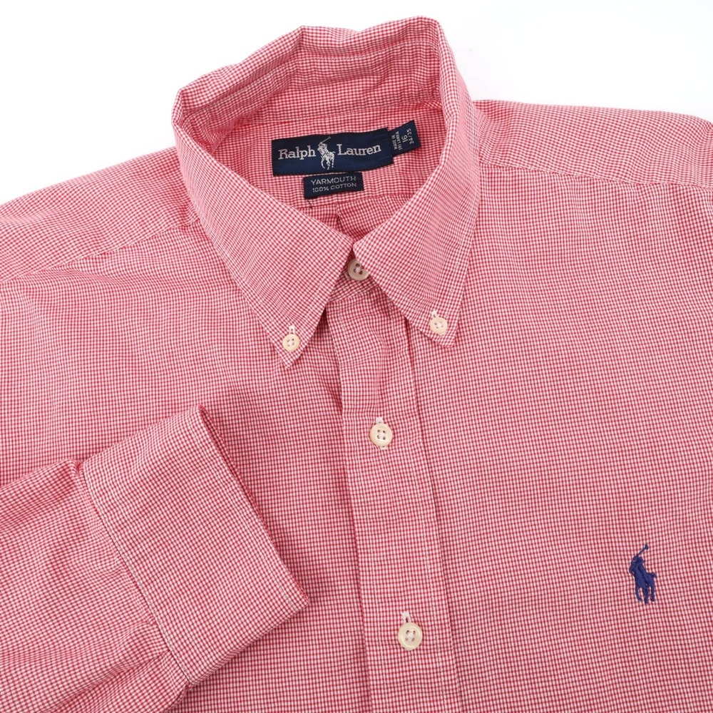 Polo Ralph Lauren Yarmouth Gingham Button Down Red Long Sleeve Mens 16 34/35